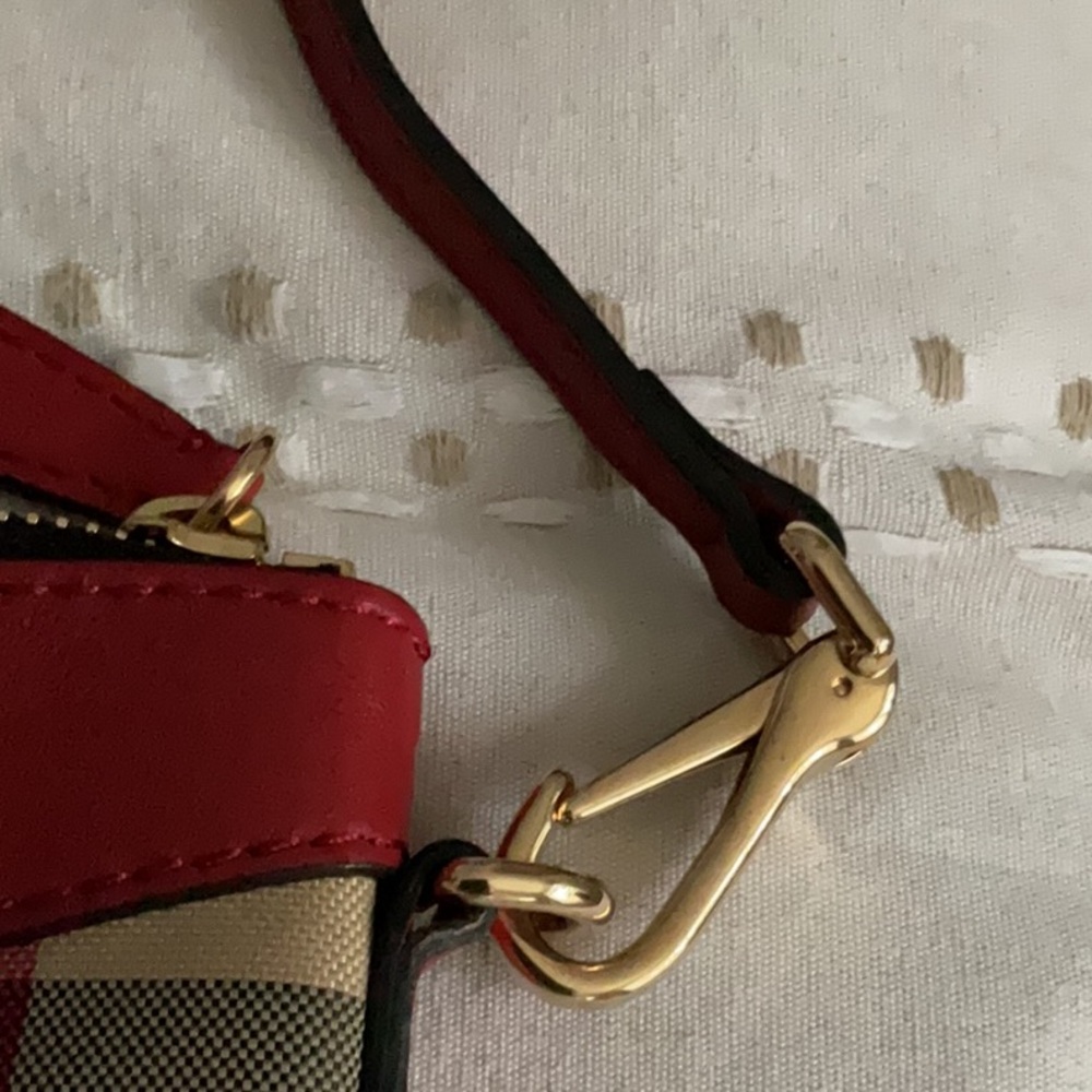 Burberry Red and Tan Crossbody Bag with Iconic Check Pattern - Picture 3 of 6